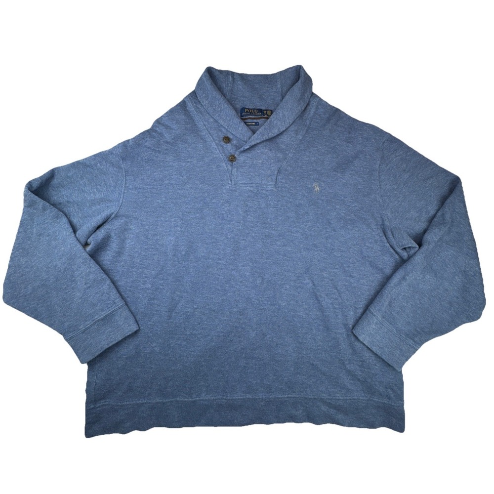 Polo Ralph Lauren‎ Mens Pullover 1XB Blue Cotton Estate Rib Shawl Collar Sweater
